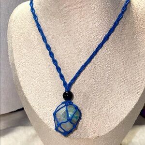 Blue Gemstone dyed Agate Pendant macramé Necklace